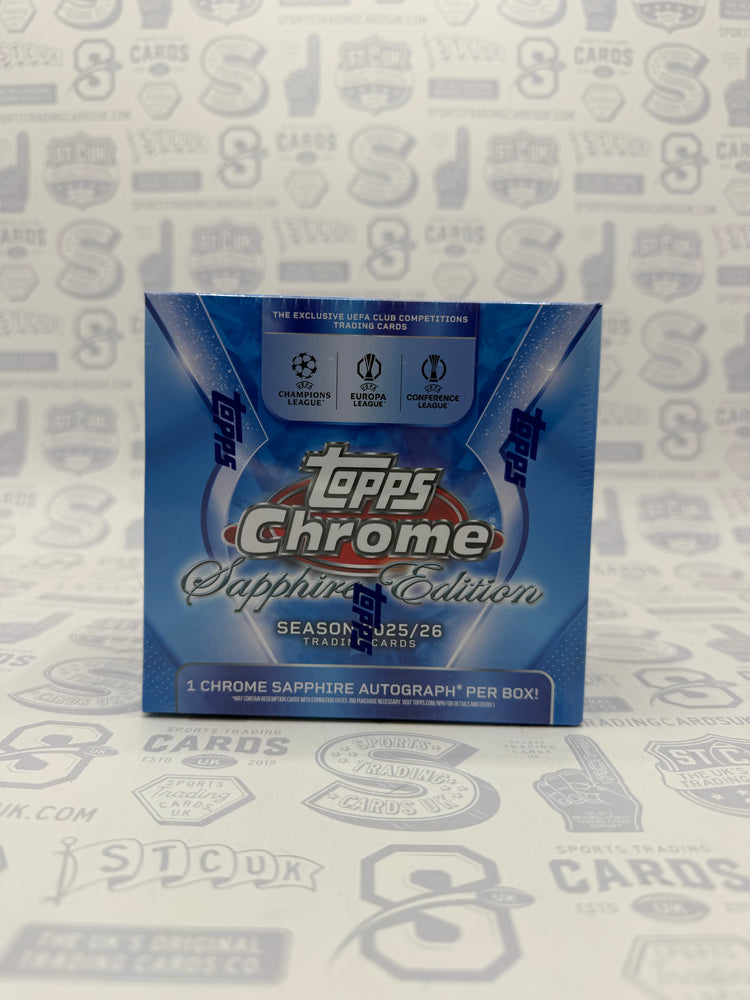 2025-26 Topps Chrome UEFA Club Competitions Soccer Sapphire Edition Box