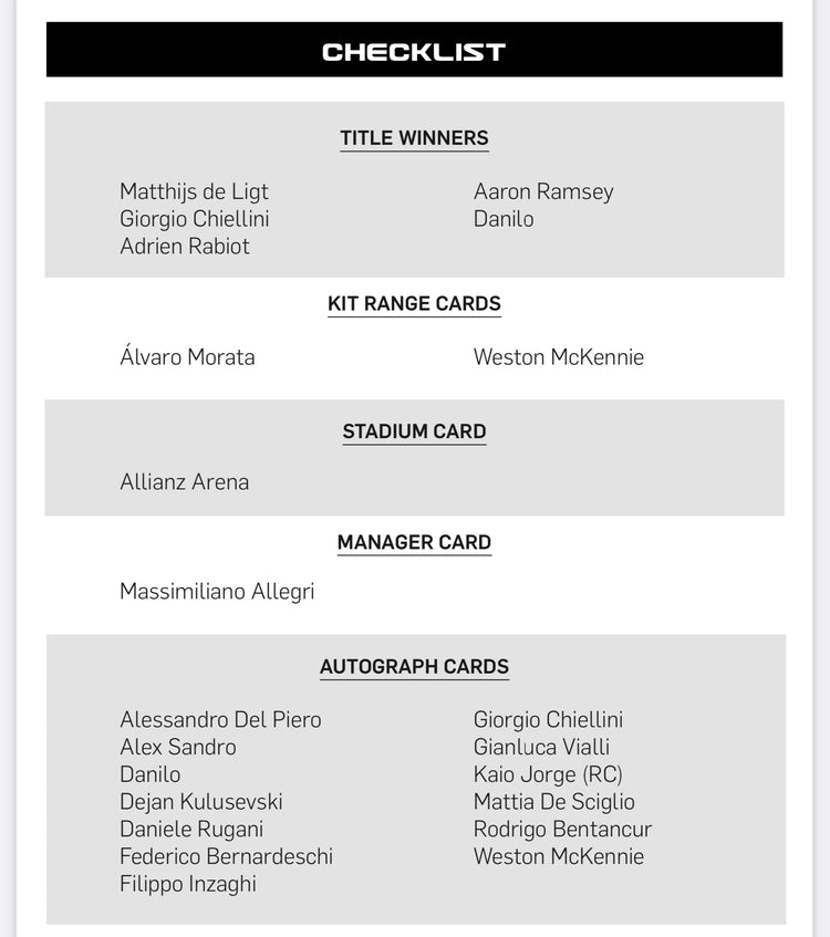 2021/22 Topps Juventus Official Team Set