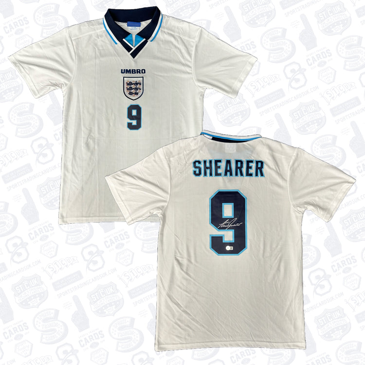 Alan Shearer Signed 1996 England National Team Home Soccer Jersey #9 – Beckett COA