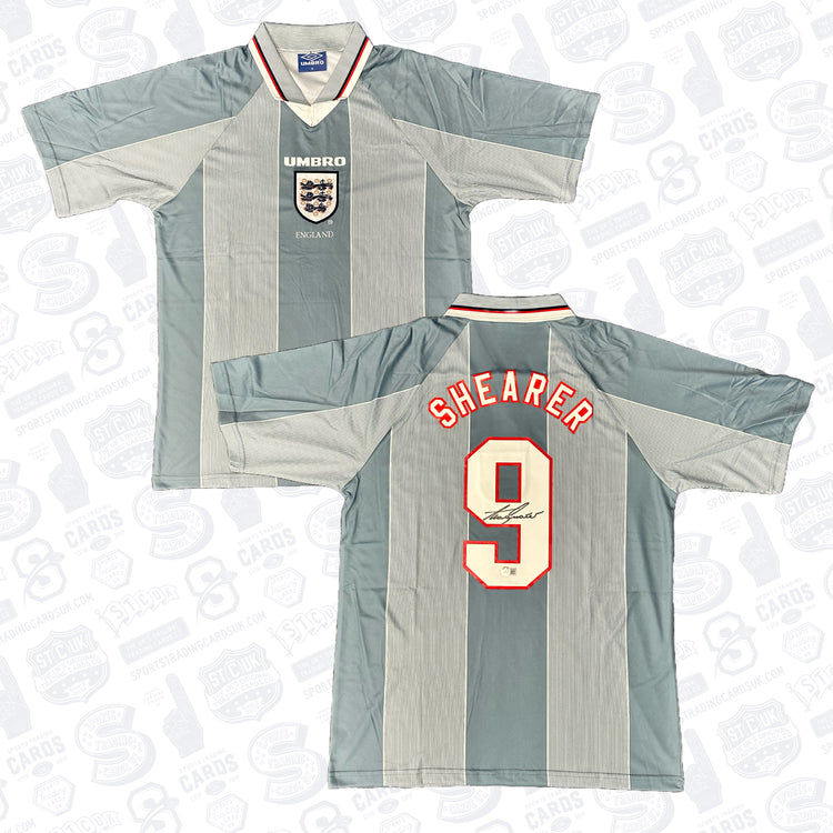 Alan Shearer Signed 1996 England National Team Away Soccer Jersey #9 – Beckett COA