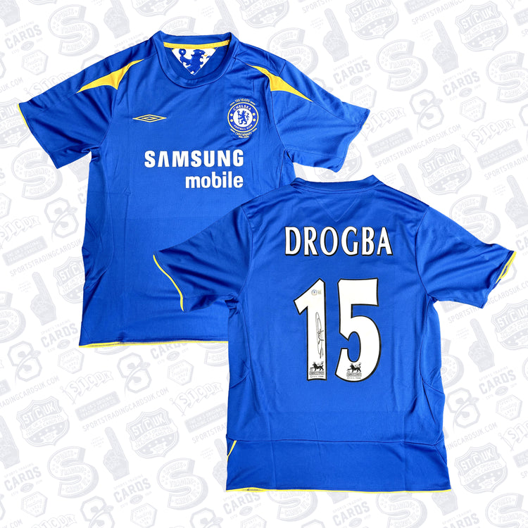 DIDIER DROGBA SIGNED UMBRO BLUE CHELSEA HOME JERSEY #15