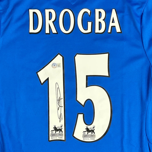 DIDIER DROGBA SIGNED UMBRO BLUE CHELSEA HOME JERSEY #15