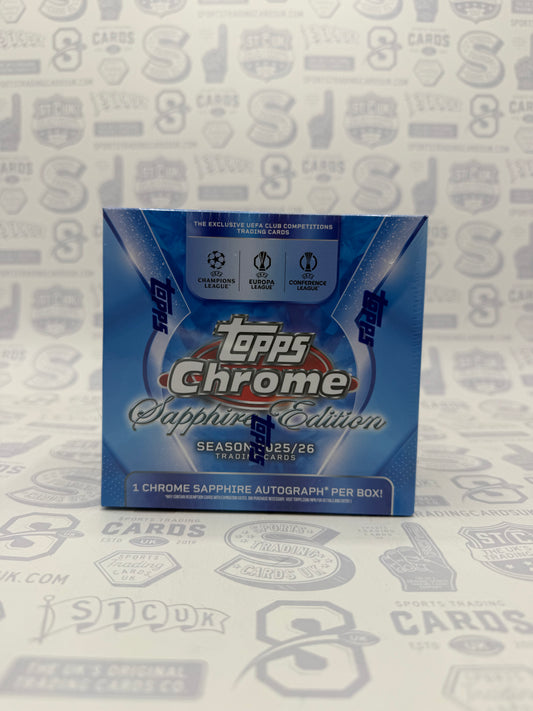 2025-26 Topps Chrome UEFA Club Competitions Soccer Sapphire Edition Box - Sports Trading Cards UK