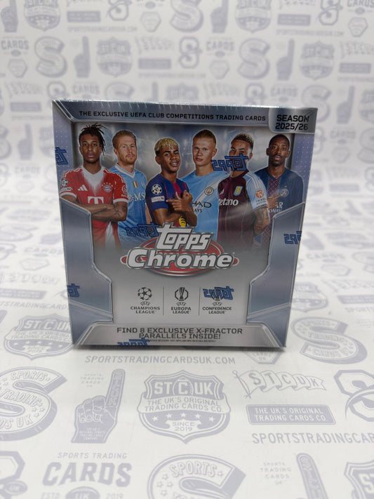 2025-26 Topps Chrome UEFA Club Competitions Soccer Mega Box - Sports Trading Cards UK
