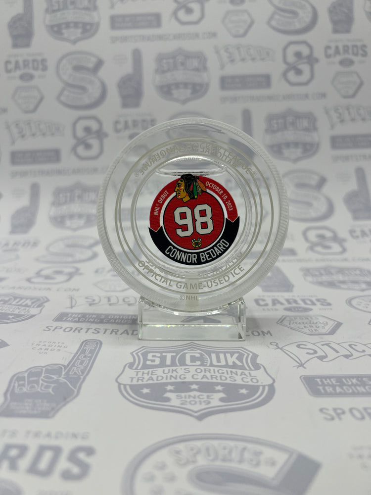 Connor Bedard Chicago Blackhawks Fanatics Authentic NHL Debut Crystal Puck - Filled with Game-Used Ice from Debut Game