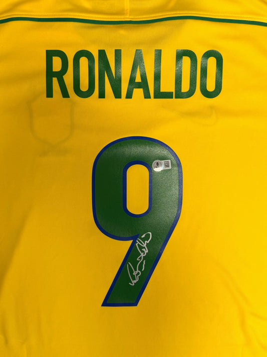 Ronaldo Nazario Signed Brazil Jersey #9 - Beckett COA - Sports Trading Cards UK