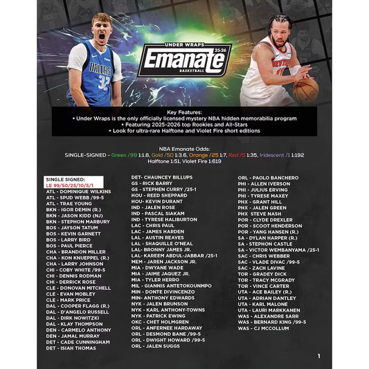 2025-26 Under Wraps Emanate NBA Autographed Collectible Photo Mystery Box