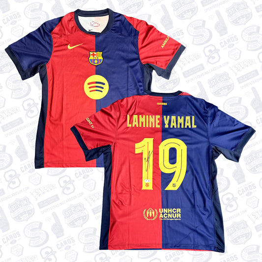 LAMINE YAMAL SIGNED FC BARCELONA HOME SOCCER JERSEY #19