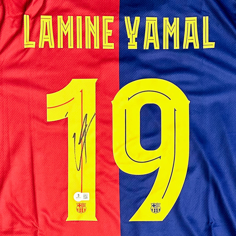 LAMINE YAMAL SIGNED FC BARCELONA HOME SOCCER JERSEY #19