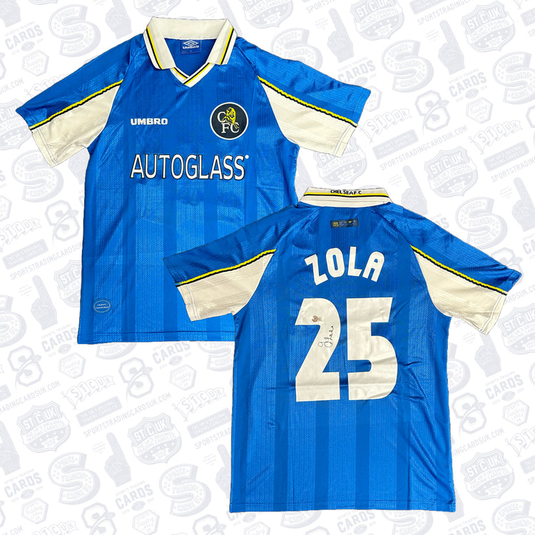 GIANFRANCO ZOLA SIGNED 1997 CHELSEA HOME SOCCER JERSEY #25 – BECKETT COA