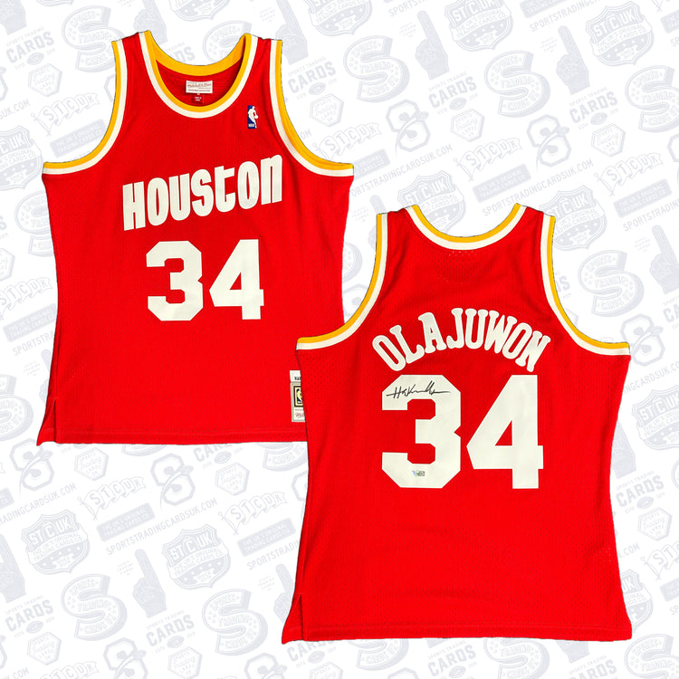 Hakeem Olajuwon Houston Rockets Autographed Mitchell & Ness Red 1993 - 94 Swingman Jersey